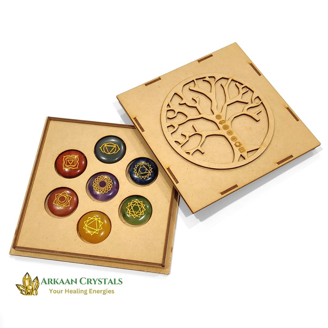 Seven Chakra Reiki Set Round Shaped With Mantra Box