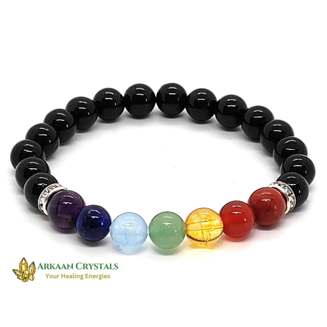 Black Tourmaline With 7 Chakra Bracelet