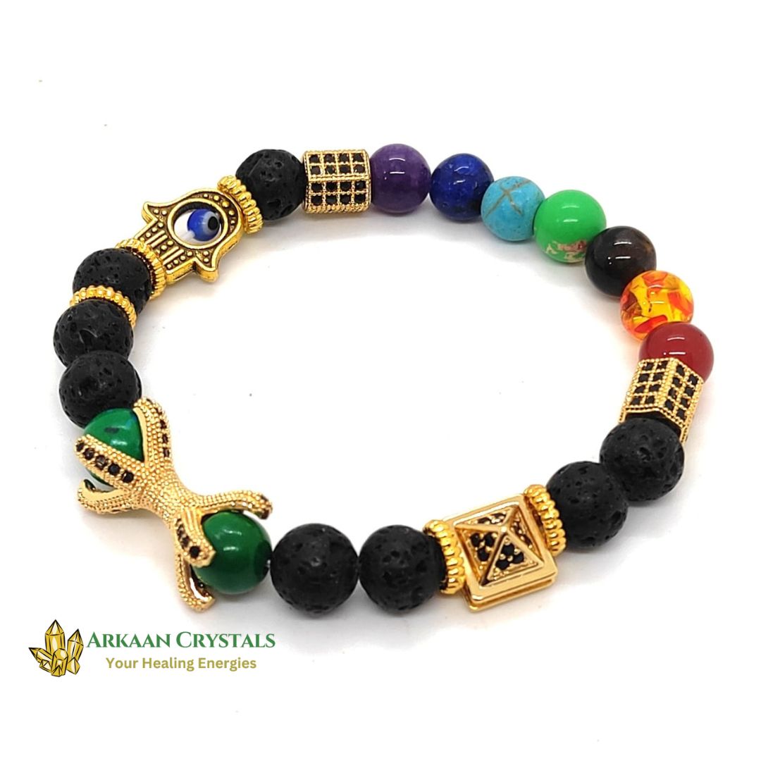 7 Chakra Bracelet With Beads And Vajra pyramid Charm